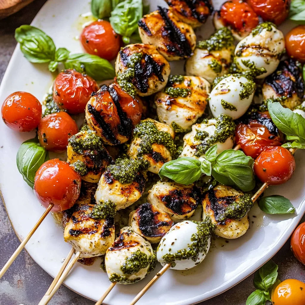 Grilled Caprese Pesto Chicken Skewers
