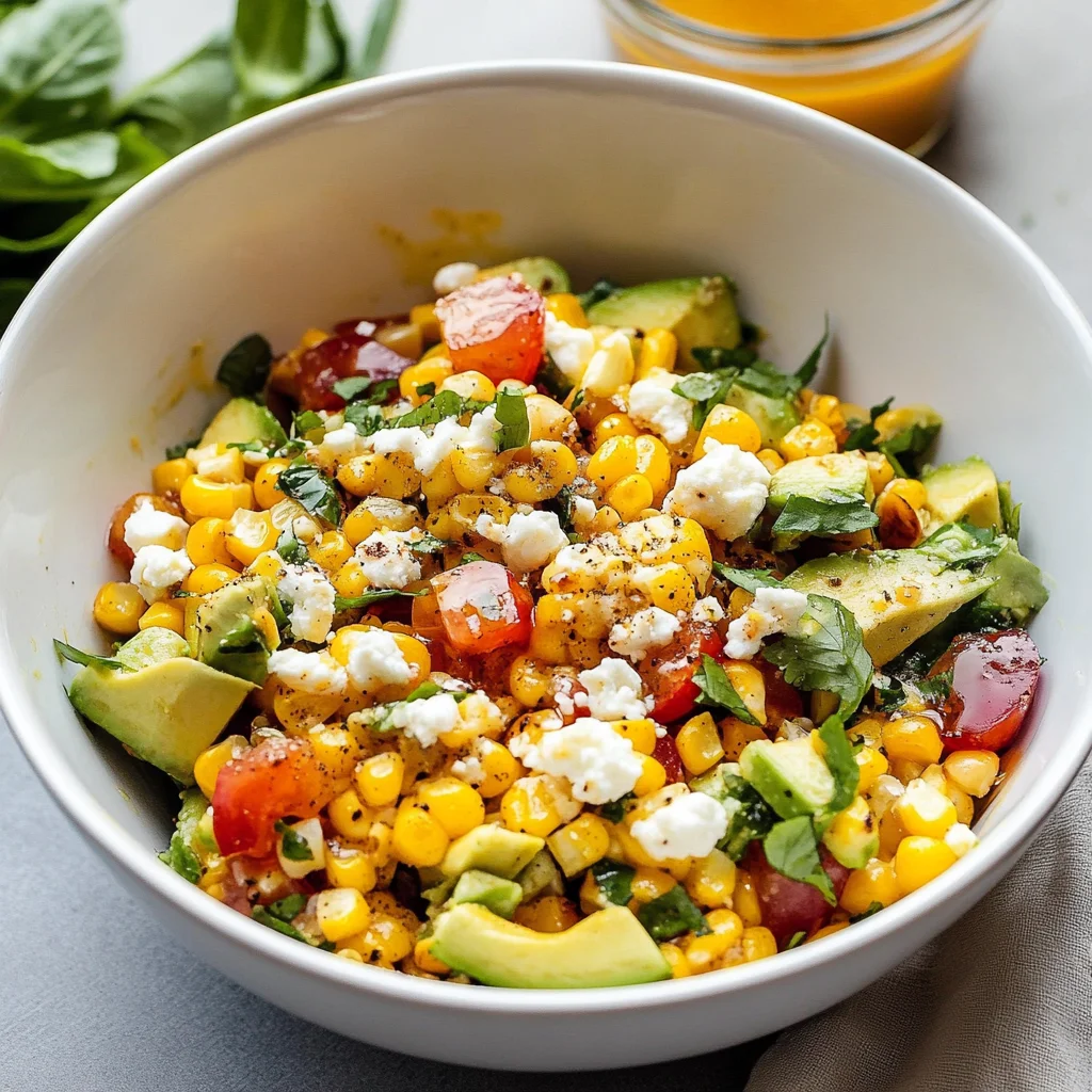 Grilled Corn Salad with Avocado, Goat Cheese & Hot Honey Vinaigrette