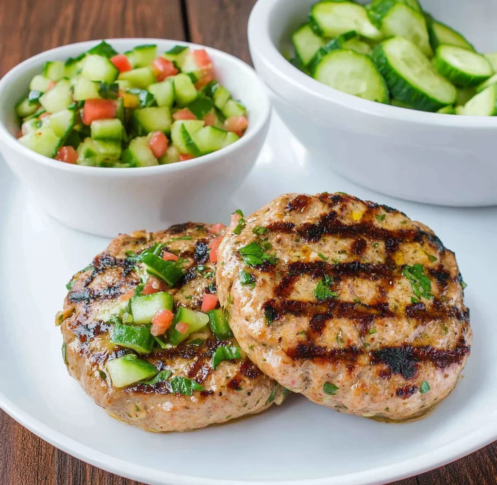 Grilled Turkey Burgers with Cucumber Salad