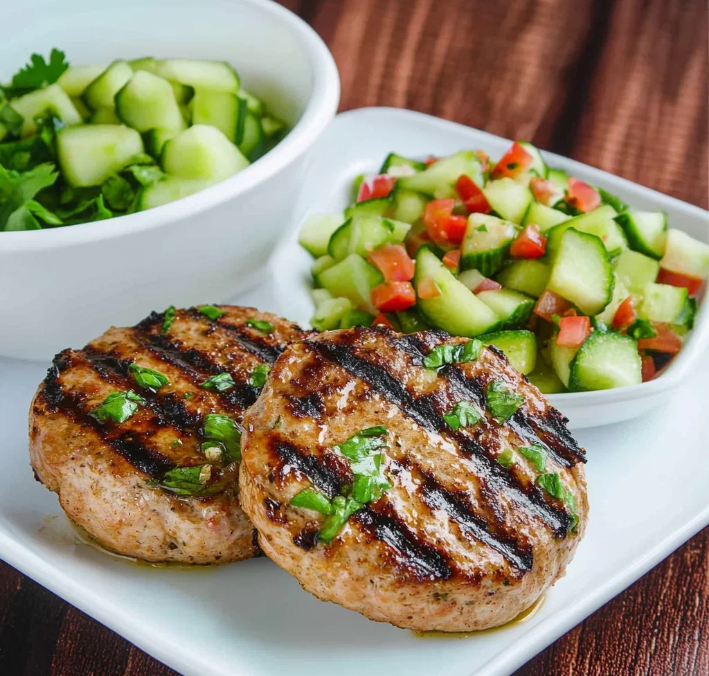 Grilled Turkey Burgers with Cucumber Salad