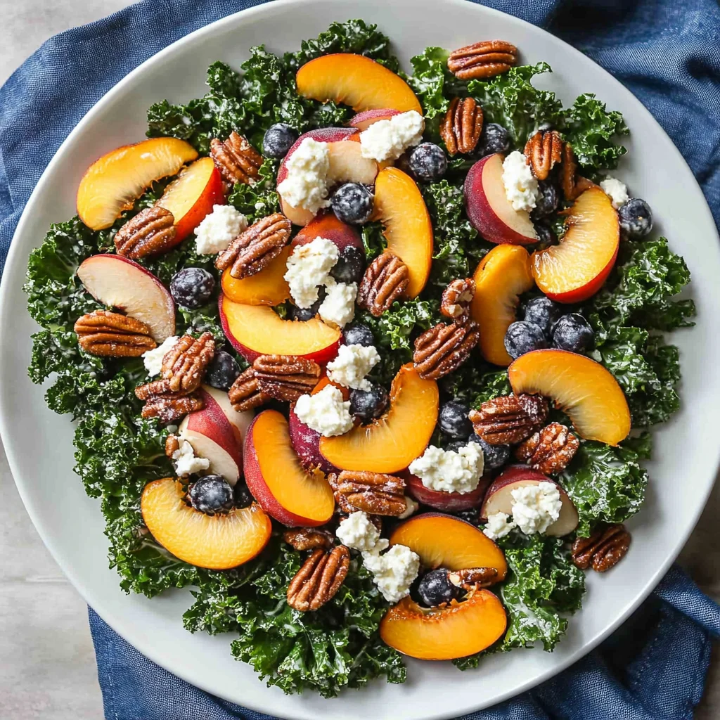 Summer Kale Salad with Peaches and Candied Pecans