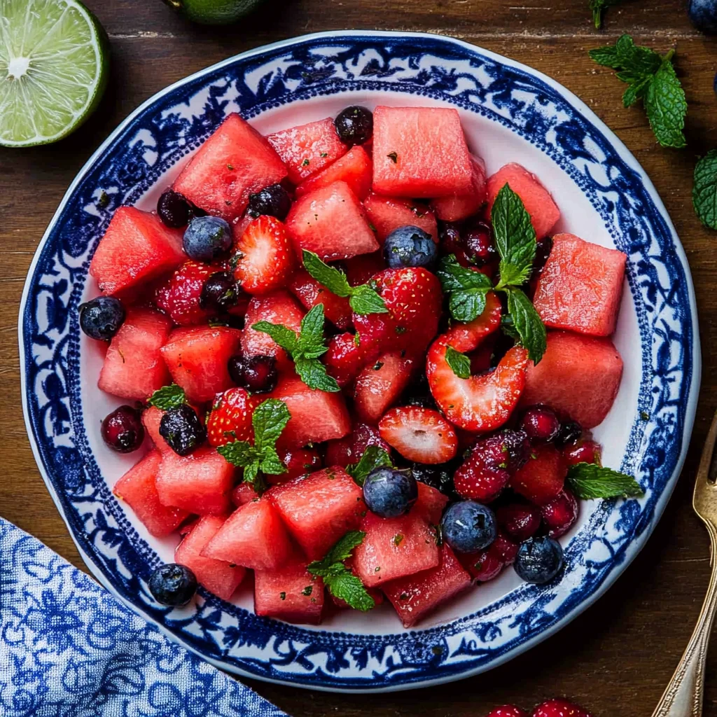 Watermelon Fruit Salad with Lime Mint Dressing