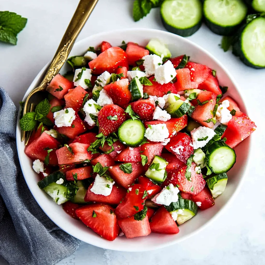 Watermelon Strawberry Cucumber Salad