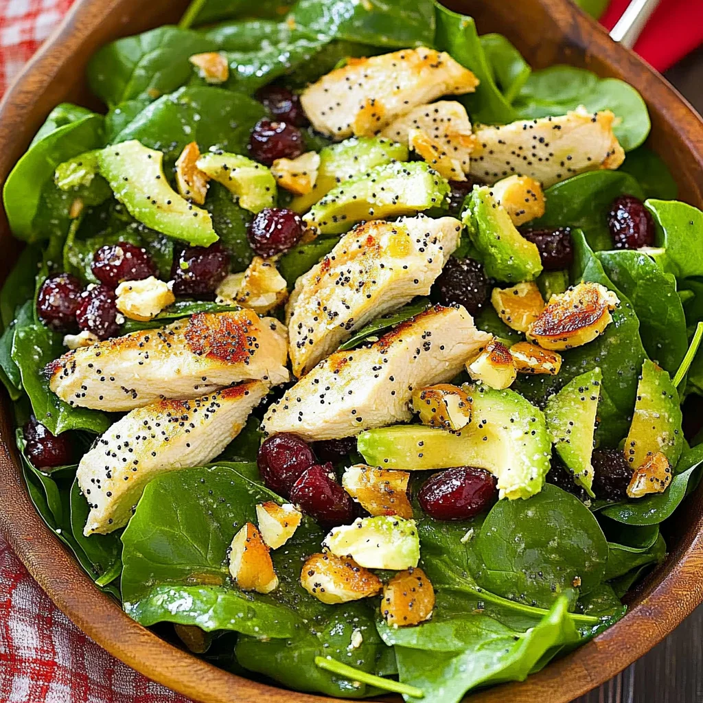 Cranberry Avocado Spinach Salad with Chicken and Orange Poppy Seed Dressing
