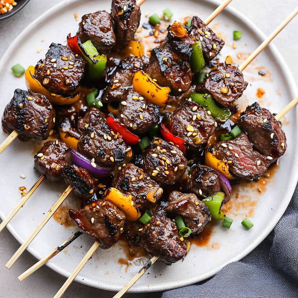 Grilled Asian Garlic Steak Skewers