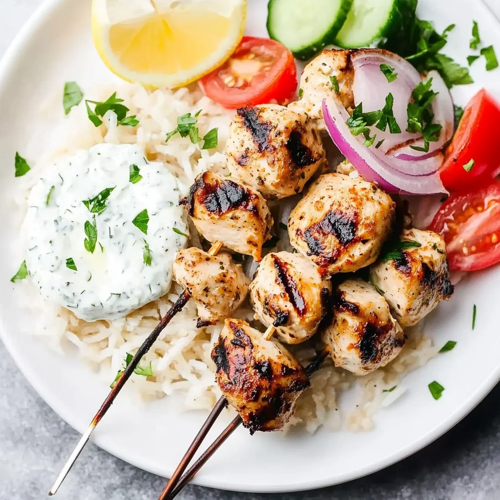 Grilled Chicken Kabobs with Cucumber Yogurt Sauce