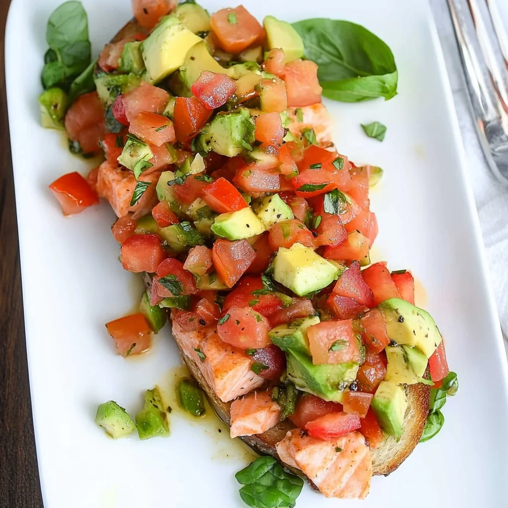 Grilled Salmon Bruschetta with Avocado