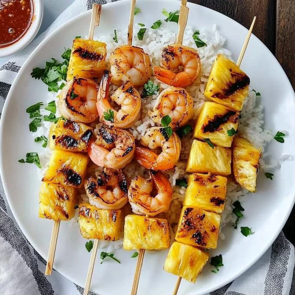 Grilled Shrimp and Pineapple Skewers over Coconut Rice
