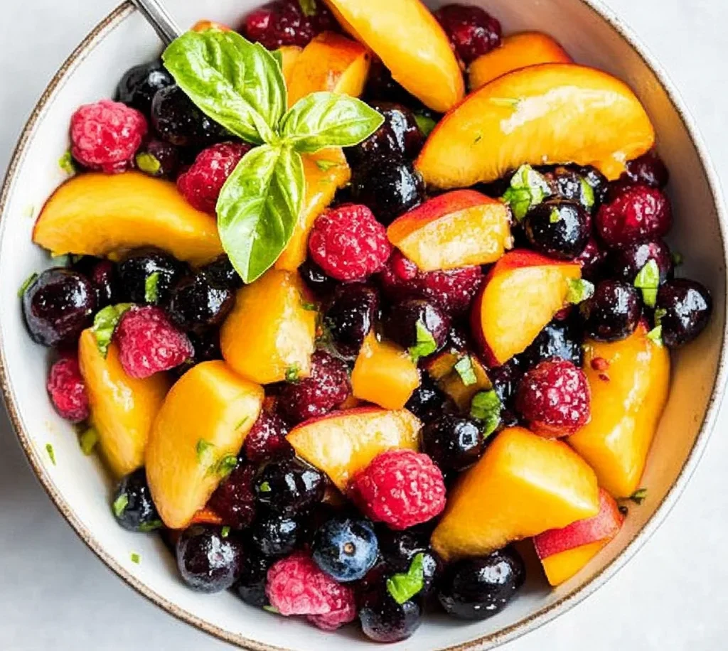 Honey Lime Basil Peach Fruit Salad