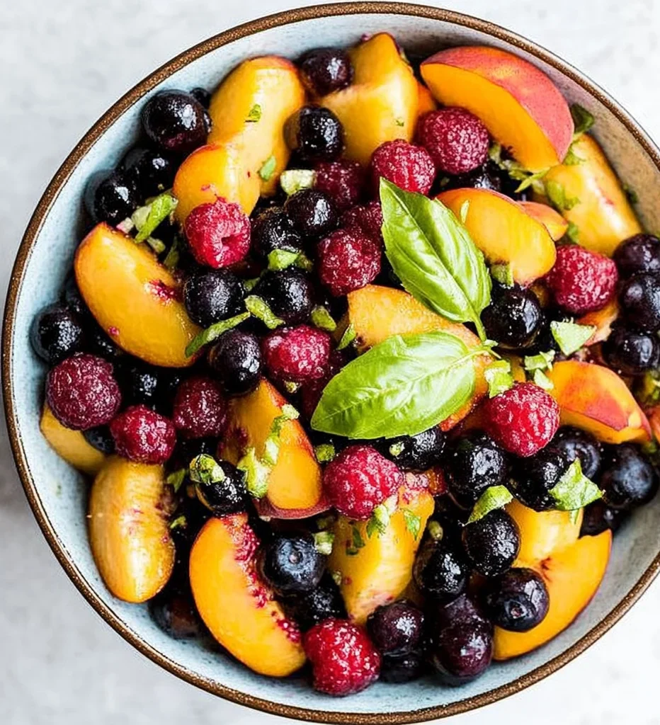 Honey Lime Basil Peach Fruit Salad