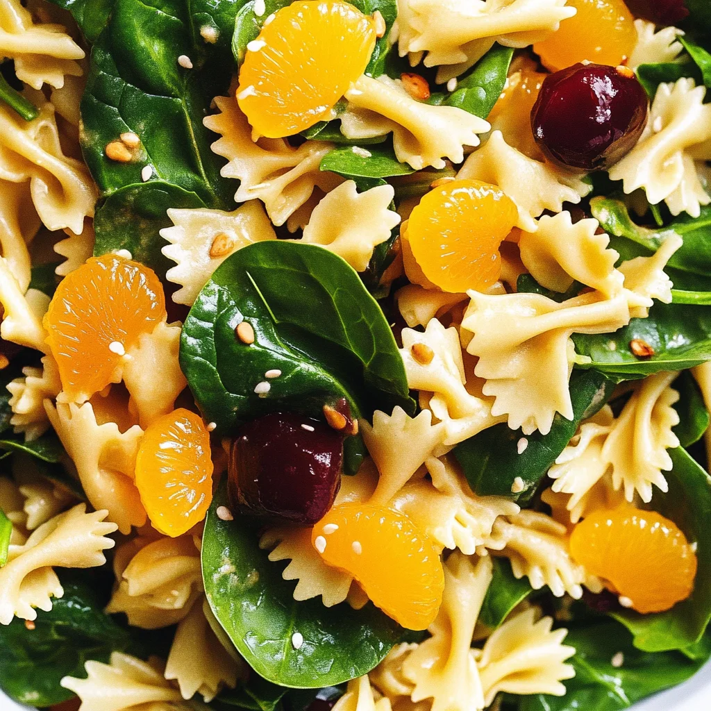 Mandarin Pasta Spinach Salad with Teriyaki Dressing