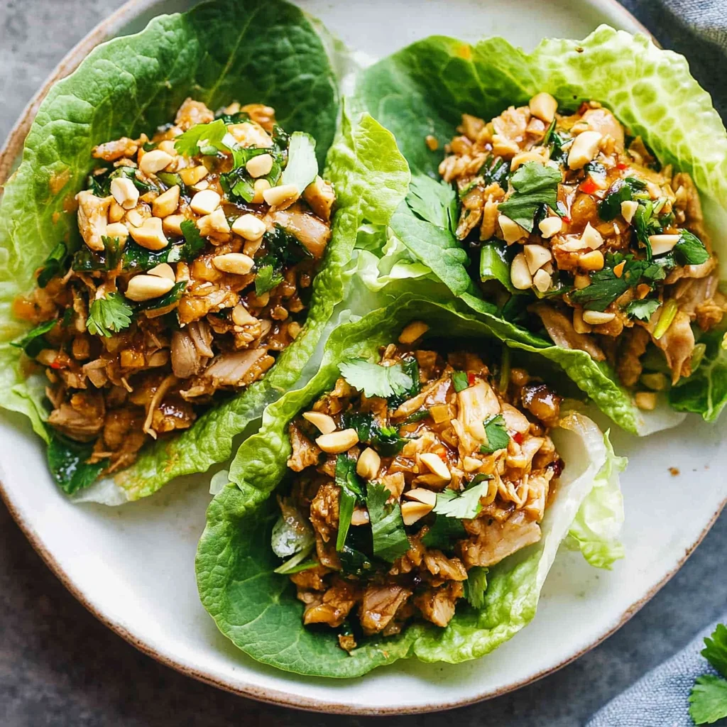 Peanut Chicken Lettuce Wraps with Ginger Garlic Sauce
