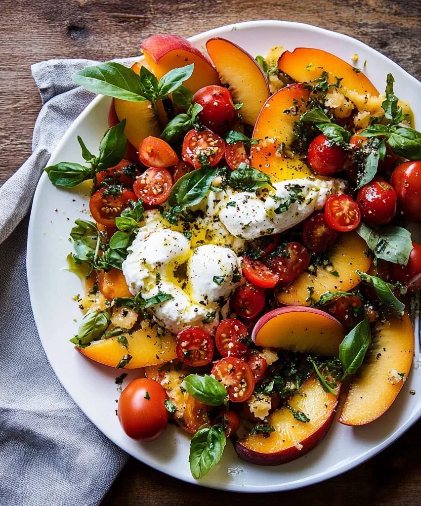 Tomato, Peach, and Burrata Salad