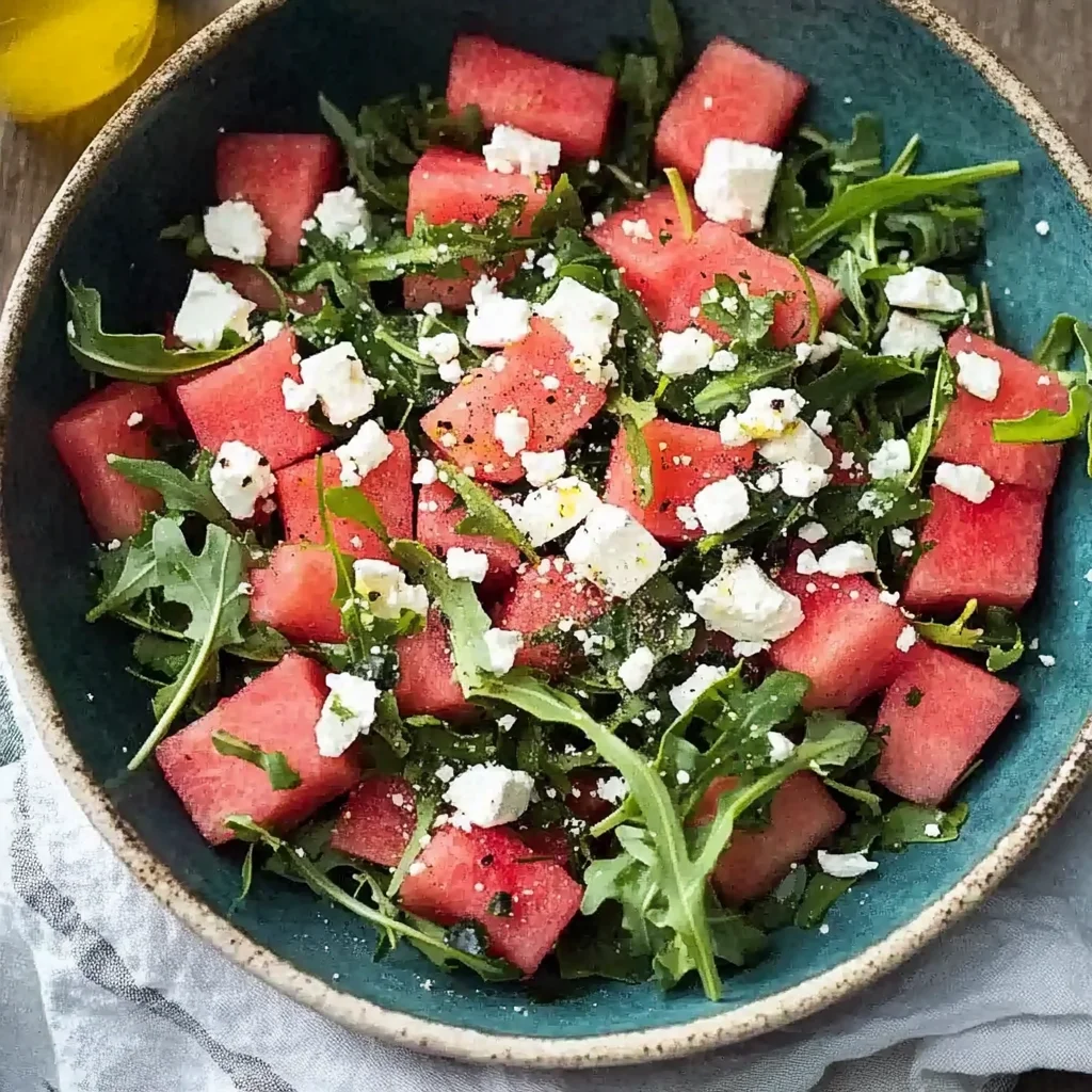 Watermelon Salad with Arugula, Feta, & Fresh Herbs