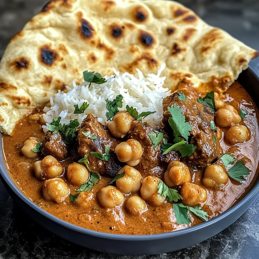 Coconut Beef & Chickpea Curry with Garlic Naan