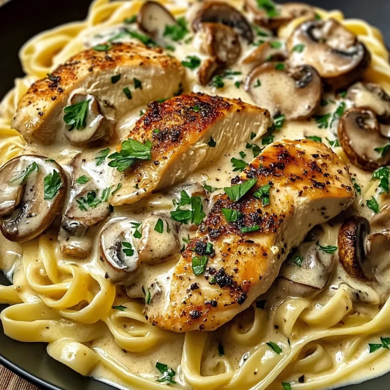 Creamy Garlic Mushroom Chicken Fettuccine