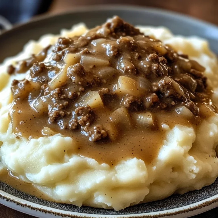 Delicious chicken hamburger Gravy Over Mashed Potatoes