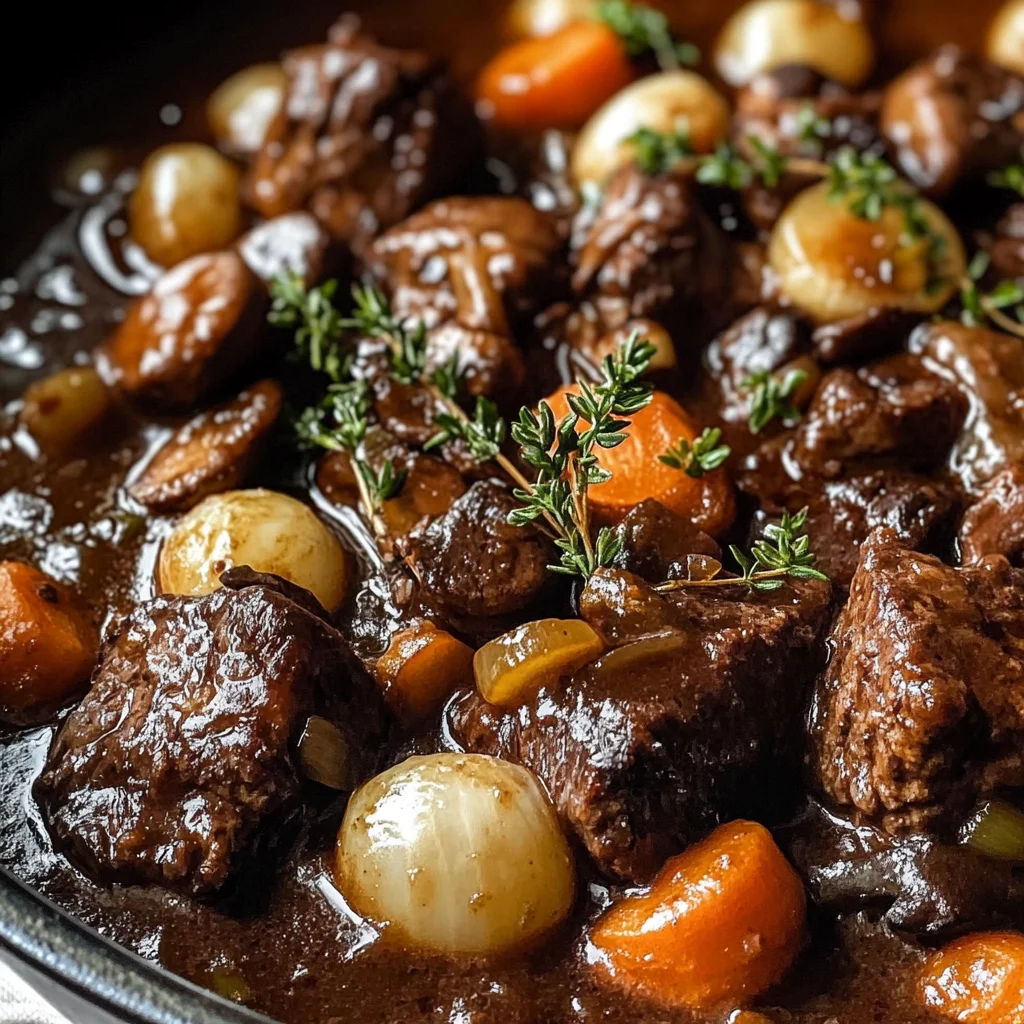 French Beef Bourguignon with Wine-Braised Mushrooms and Pearl Onions
