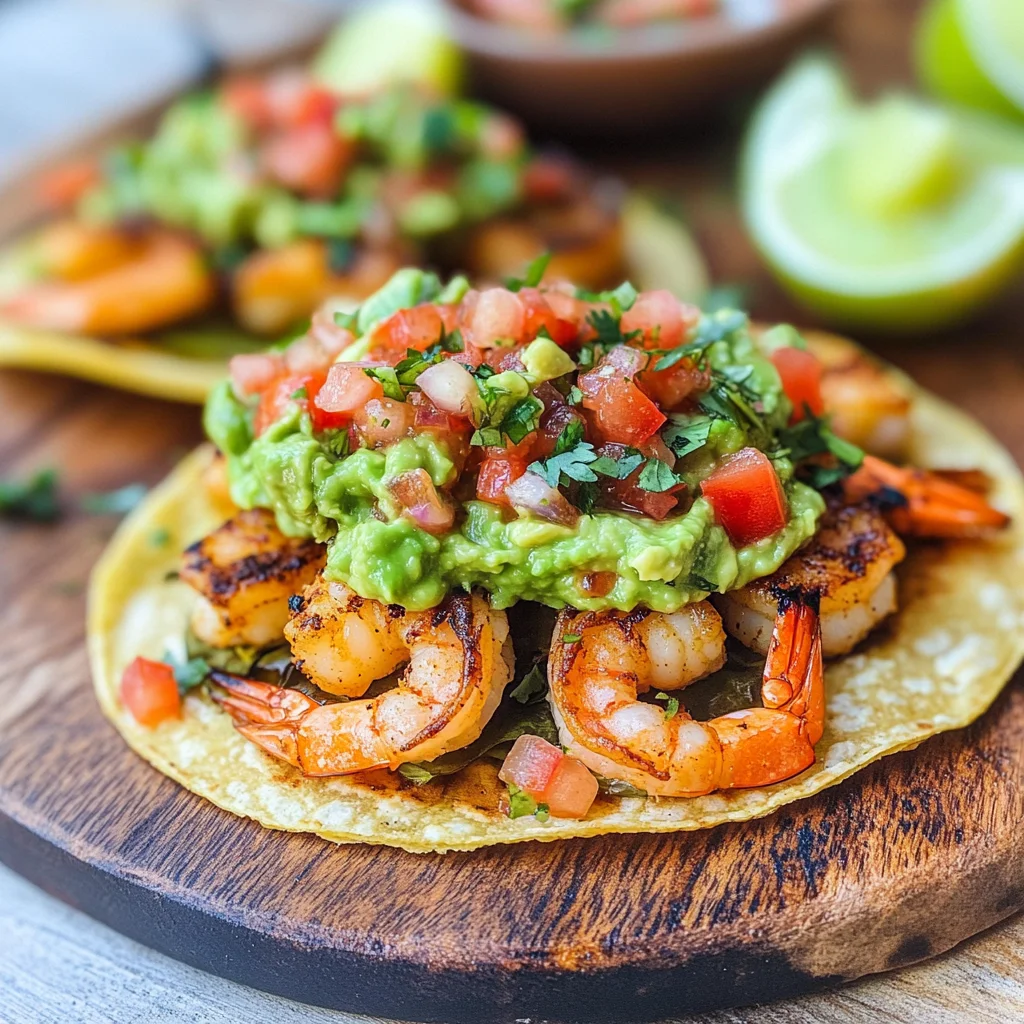 Grilled Shrimp Tostadas with Guacamole & Pico de Gallo