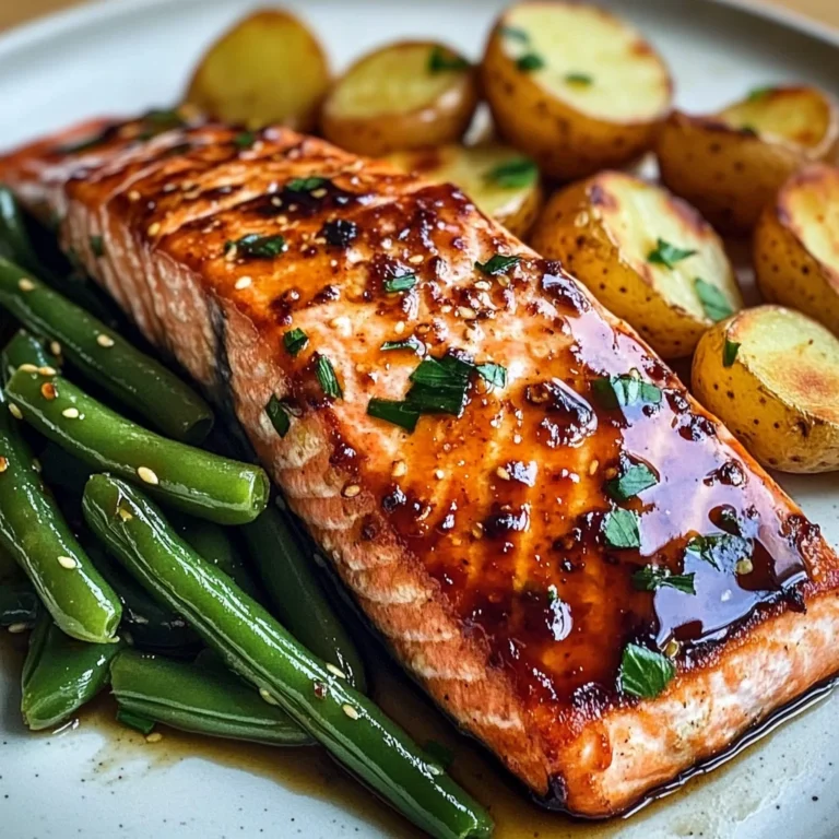 Honey-Glazed Salmon with Garlic Green Beans & Crispy Potatoes