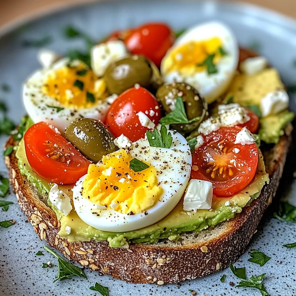 Mediterranean Egg & Avocado Toast with Feta, Olives & Tomatoes