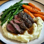 Savory Beef Plate with Mash, Carrots & Green Beans