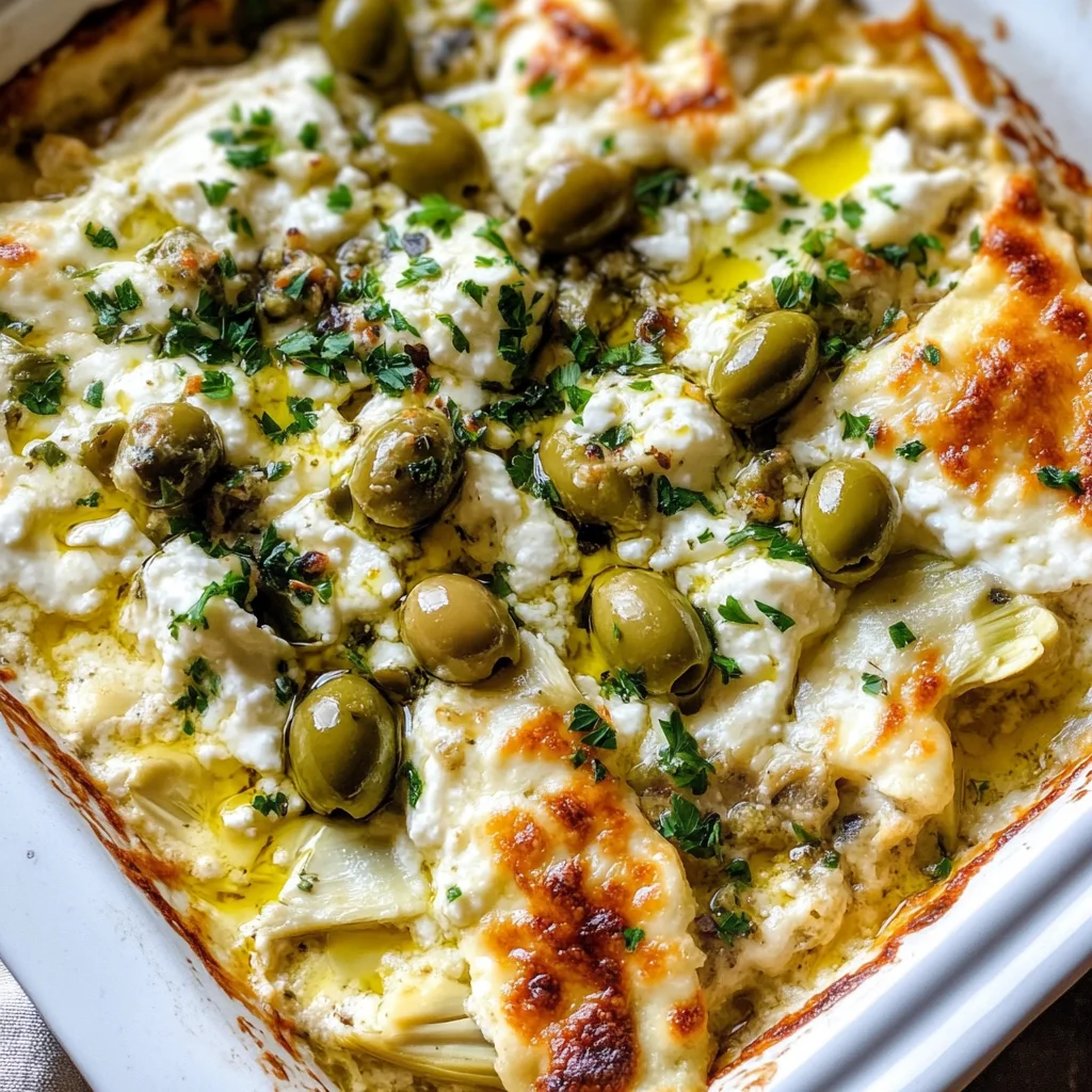 Baked Feta and Artichoke Dip with Olive Gremolata