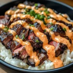 Korean BBQ Steak Rice Bowls with Spicy Cream Sauce