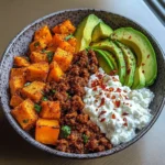 Spicy Sweet Potato Power Bowl with Avocado & Cottage Cheese
