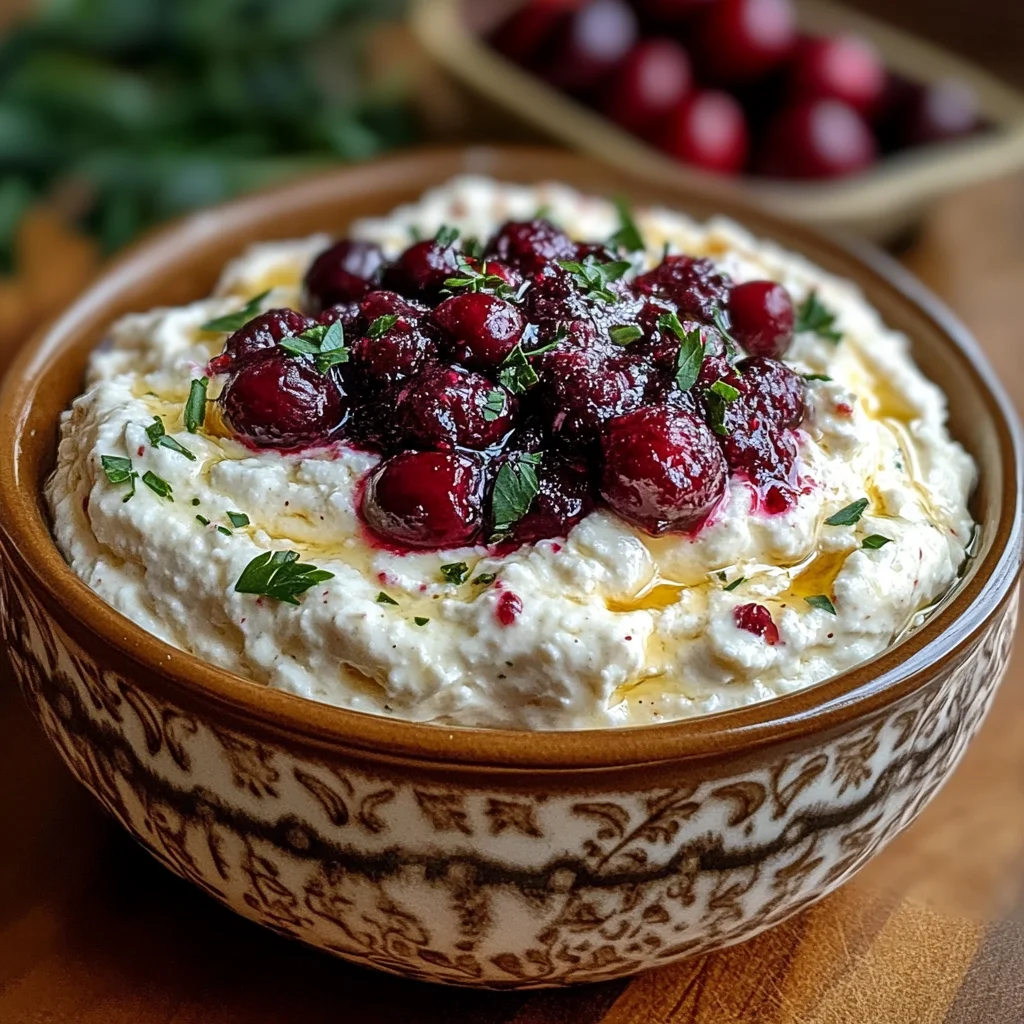 Cranberry whipped feta dip with crackers delights all!