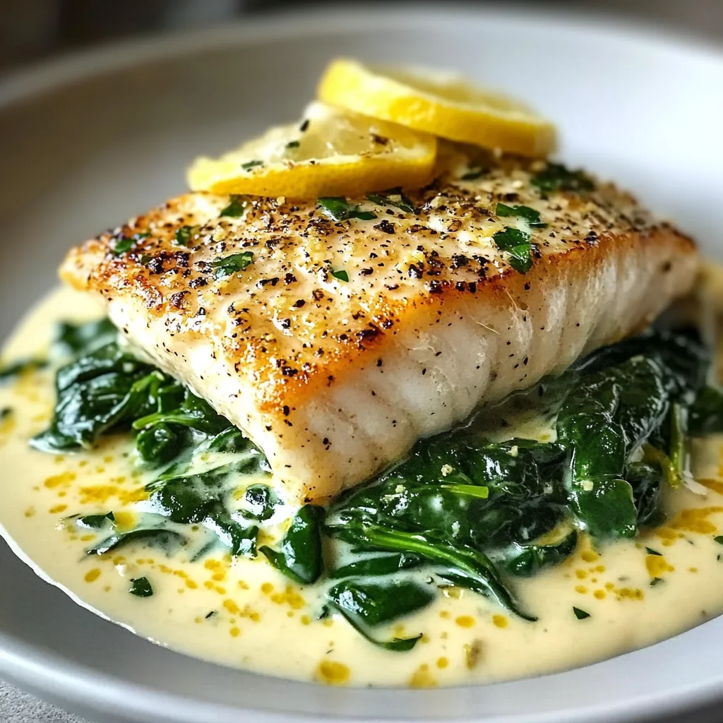 Luscious Lemon-Garlic Sea Bass with Creamed Spinach