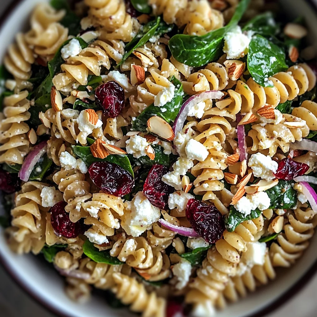 Nutritious Spinach Pasta Salad with Feta and Cranberries