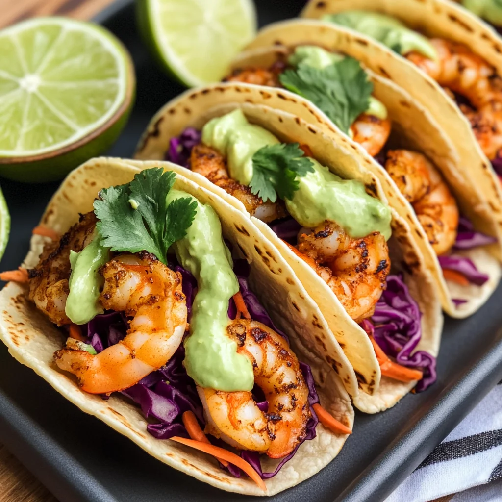 Spicy Shrimp Tacos with Avocado Crema