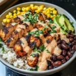 Chipotle Chicken Bowl with Black Beans, Corn, & Creamy Sauce