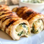 Artichoke Dip Stuffed Grilled Turkey Roll Ups