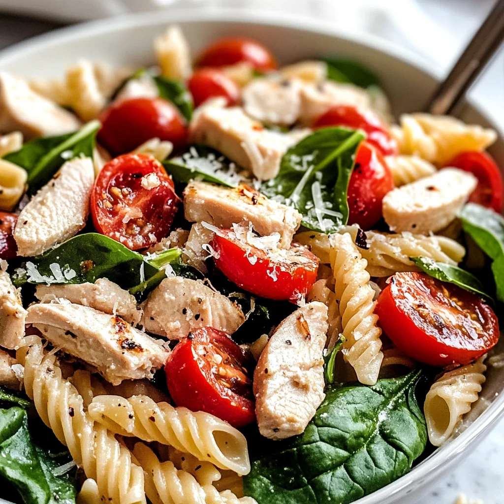 Chicken Pasta Salad with Spinach & Tomatoes