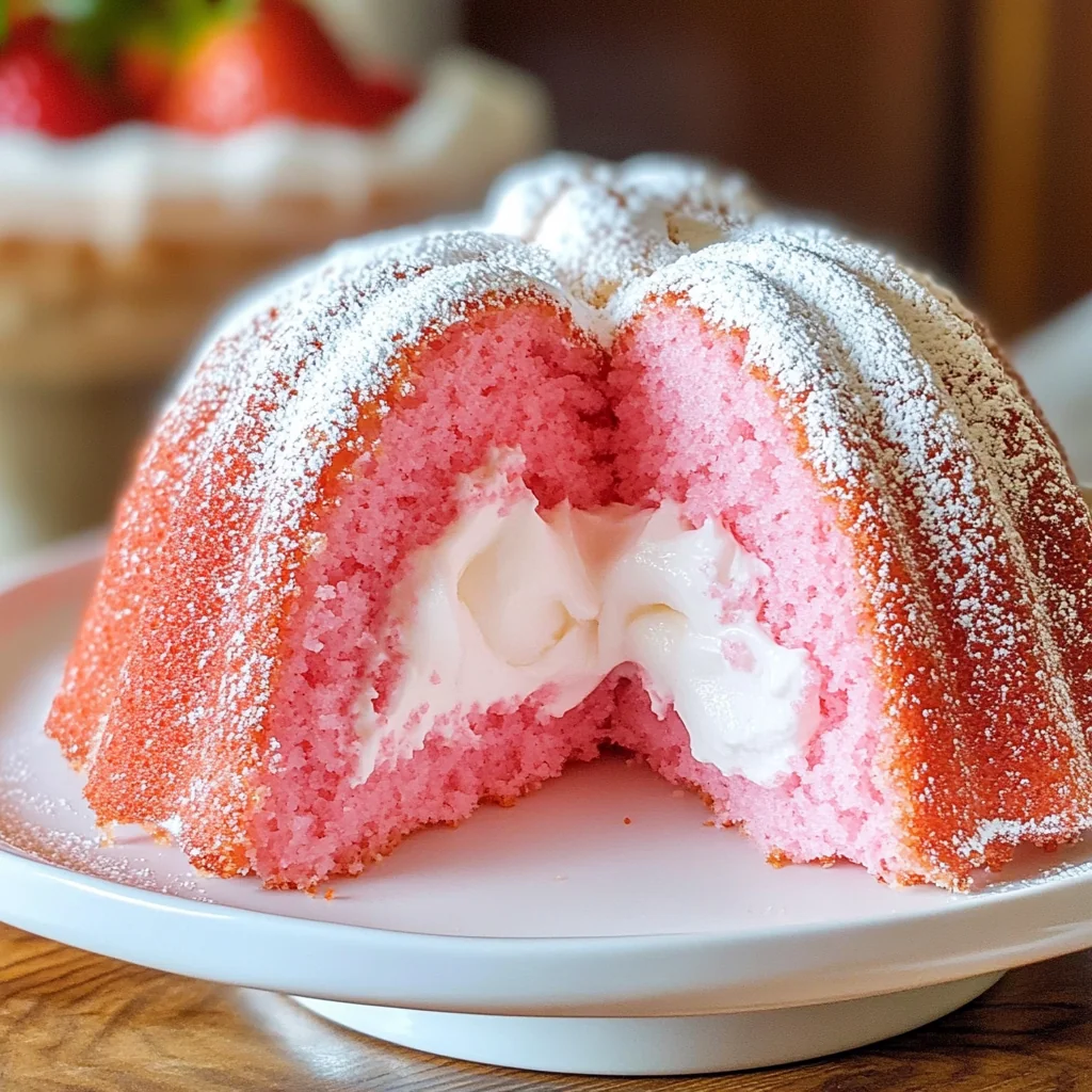 Strawberry Marshmallow Cake (Strawberry Bundt Cake with Marshmallow Cream Filling)